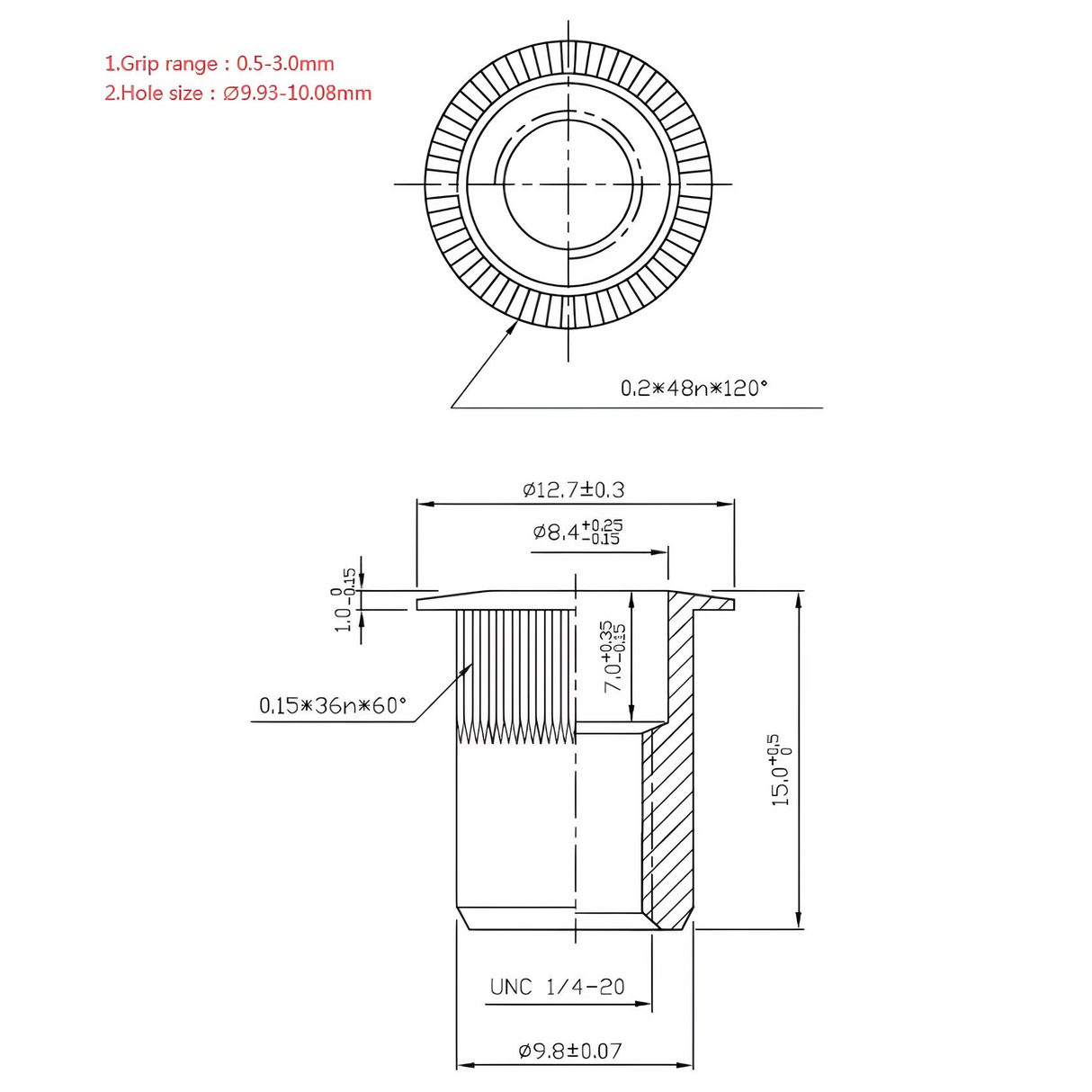 1/4"-20 Rivet Nut - Zinc Plated