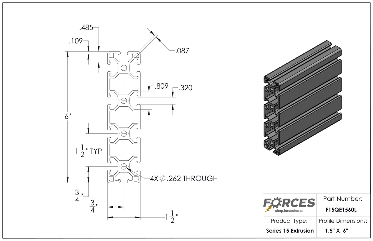 1.5" x 6" T-Slotted Aluminum Extrusion Smooth Lite