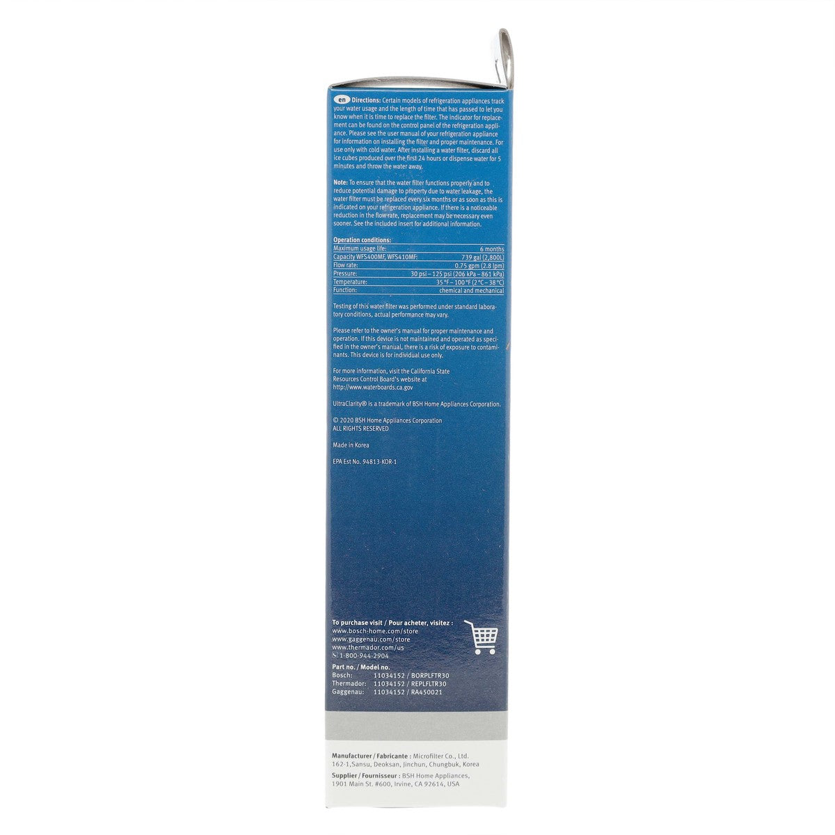 Bosch 11034152 UltraClarity Fridge Water Filter, BORPLFTR10, RA450010