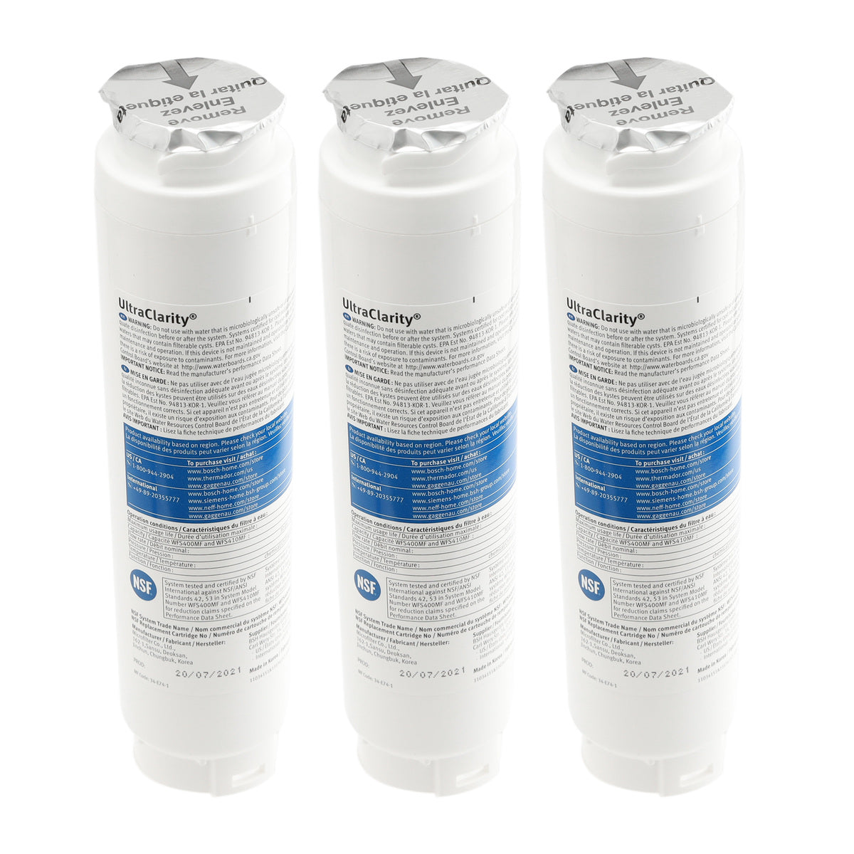 Bosch UltraClarity 11048053 Fridge Water Filter, Pack of 3