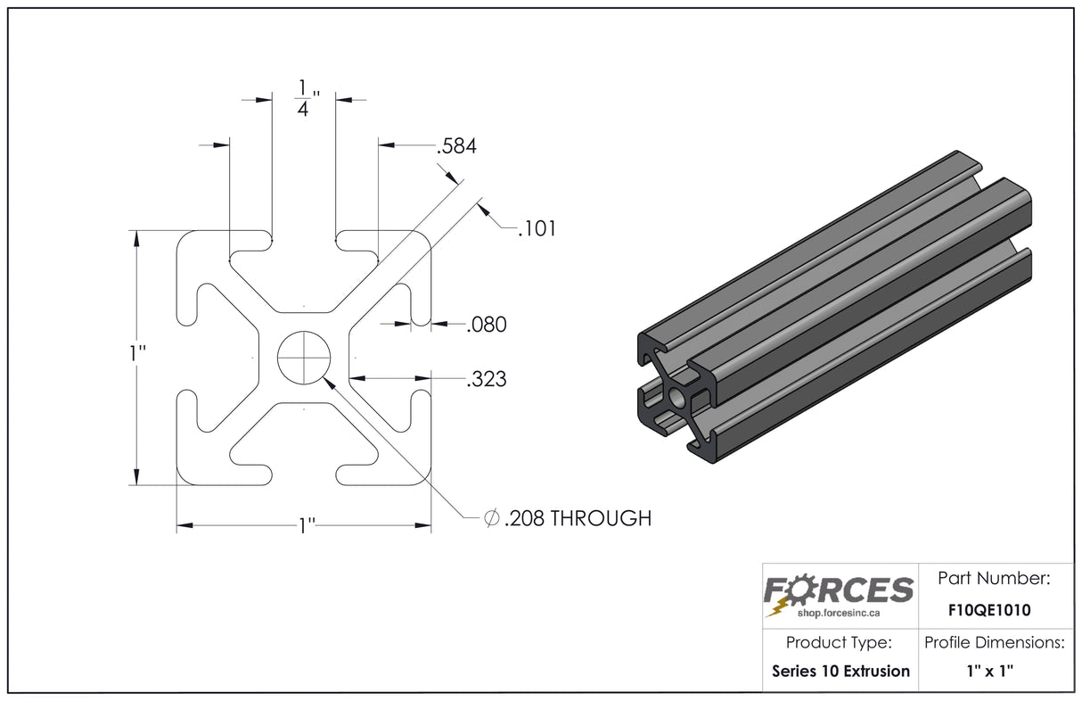 1" x 1" Smooth T-Slotted Aluminum Extrusion
