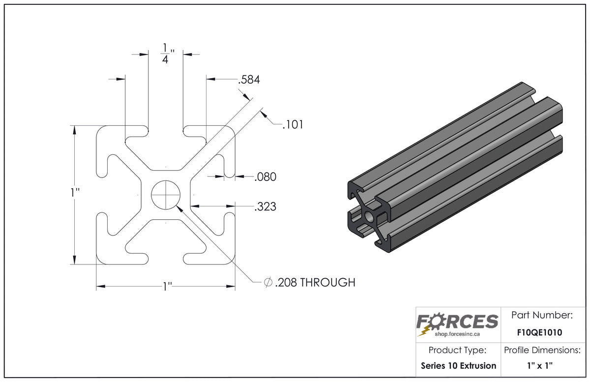 1" x 1" Smooth T-Slotted Aluminum Extrusion