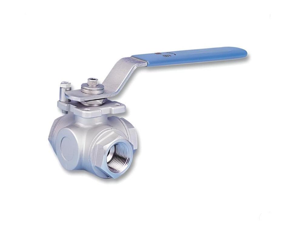 3 Way L Port Ball Valve NPT 1000 WOG Stainless Steel 316