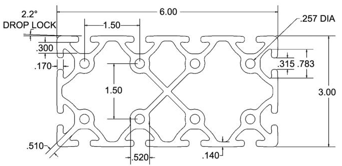 3" x 6" T-Slotted Aluminum Extrusion Smooth