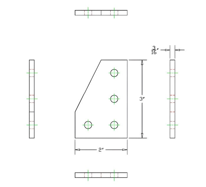 4 Hole 90° Black Joining Plate 2" x 3" x 3/16" | 10 Series Aluminum T-Slot