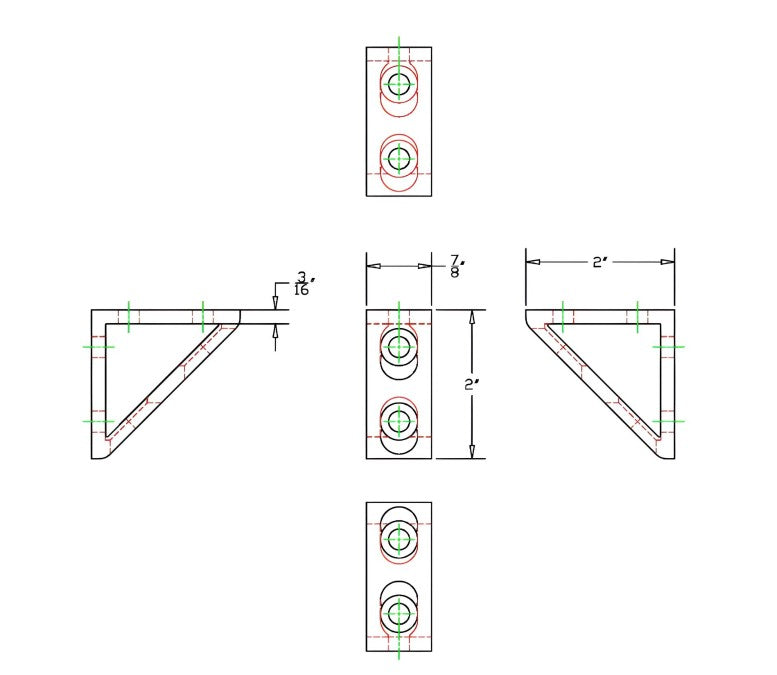 Black 4 Hole Inside Corner Gusset 2" x 2" x 7/8" | 10 Series Aluminum T-Slot
