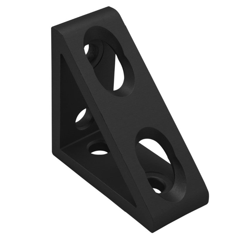 Black 4 Hole Inside Corner Gusset 2" x 2" x 7/8" | 10 Series Aluminum T-Slot