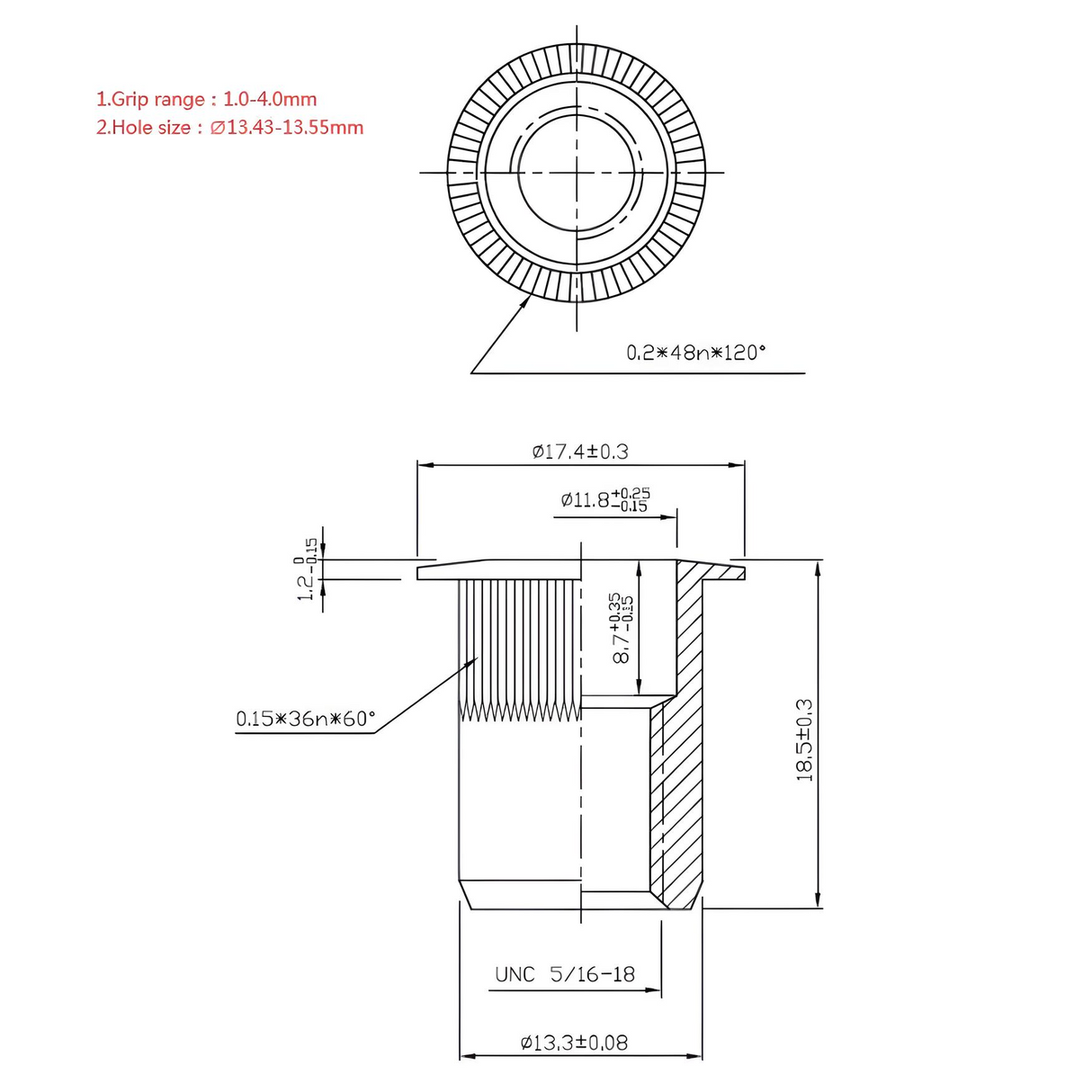 5/16"-18 Rivet Nut - Zinc Plated