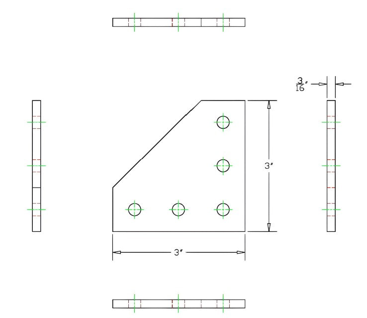 5 Hole 90° Black Joining Plate 3" x 3" x 3/16" | 10 Series Aluminum T-Slot