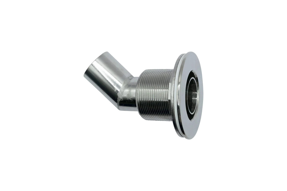 Stainless Steel Thru Hull Fitting, 38 mm, 90° Base, Angled Connector, Boltless