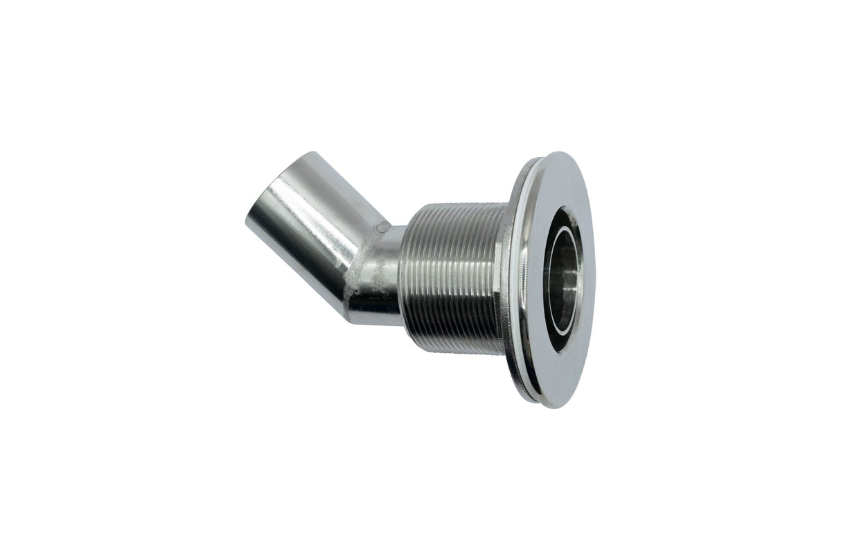 Stainless Steel Thru Hull Fitting, 38 mm, 90° Base, Angled Connector, Boltless