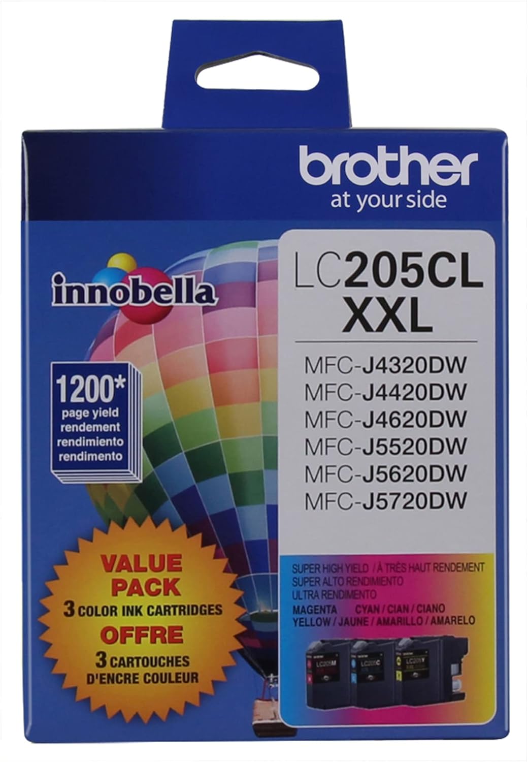 Brother LC205 TriColour Ink Cartridges, 3 Pack (LC2053PKS)