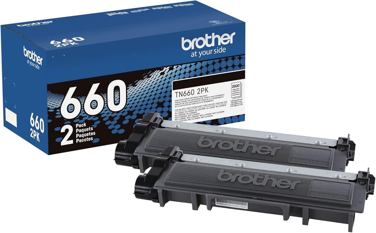 Brother TN660 High Yield Black Toner Cartridges - 2 Pack