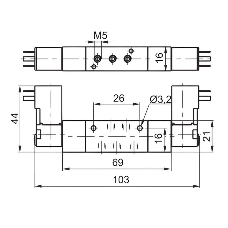 Compact Solenoid Valve M5, 5/2 Double Coil 24Vdc