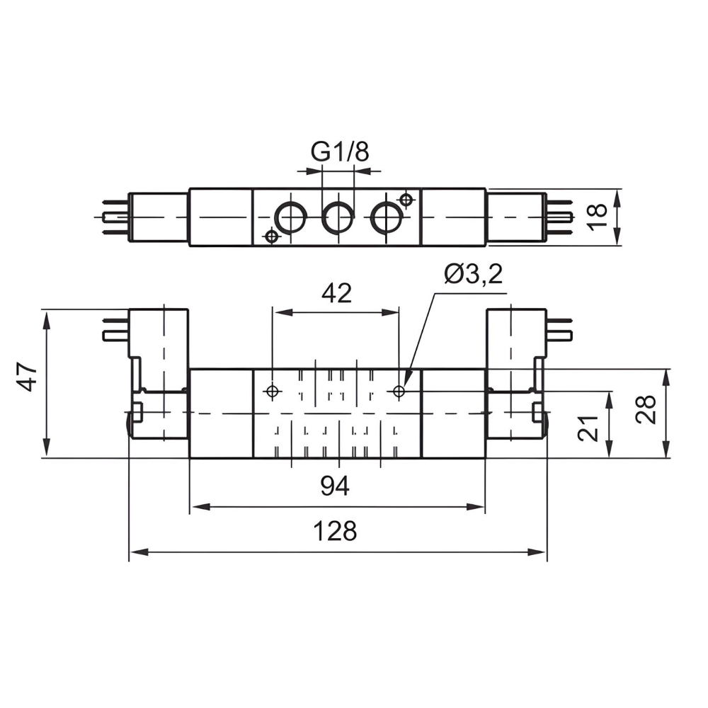 Compact Solenoid Valve G1/8", 5/2 Double Coil 110Vac
