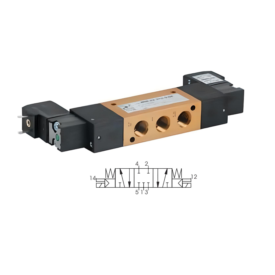 Compact Solenoid Valve G1/8", 5/3 Closed Center Double Coil 24Vdc