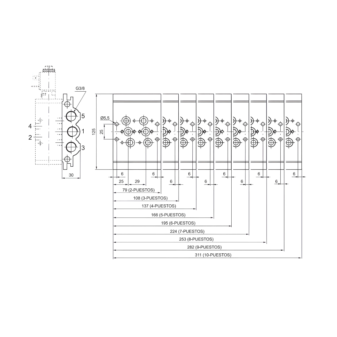 Manifold Air Valve 5/2 & 5/3 - 2 Positions (Valve 828)