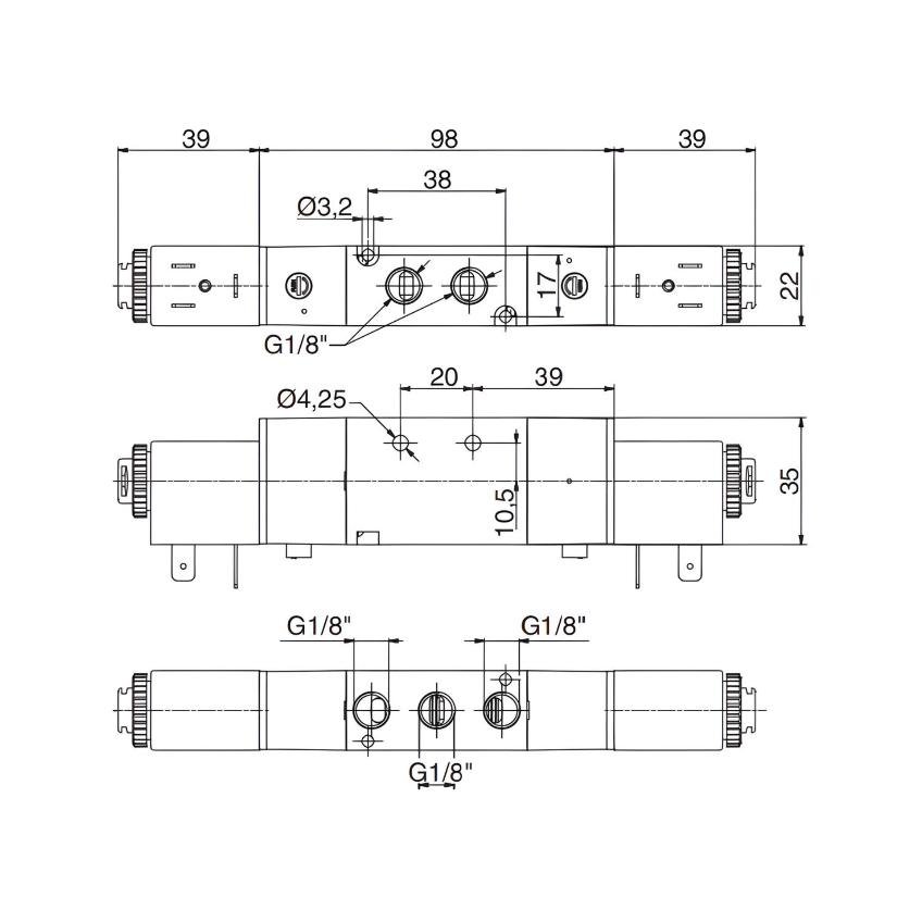 Pneumatic Solenoid Valve 1/8", 5/2 Double Coil 24Vdc