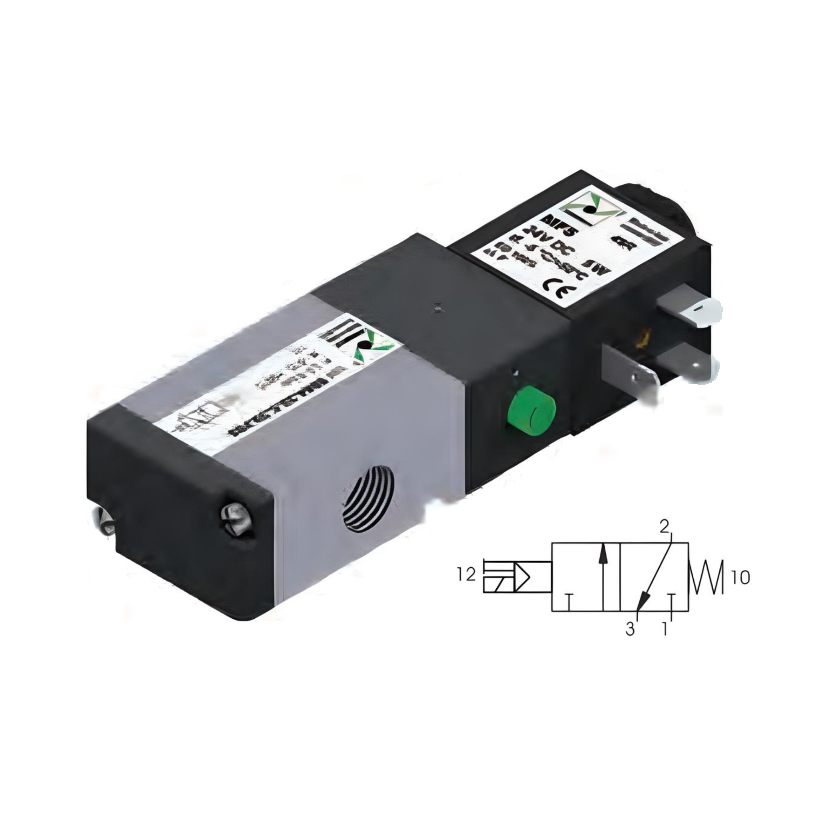 Pneumatic Solenoid Valve 1/4", 3/2 Normally Closed Spring Return 12Vdc