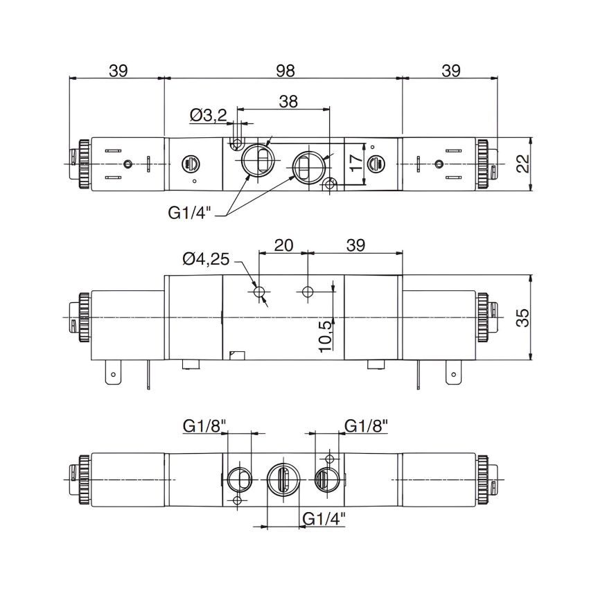 Pneumatic Solenoid Valve 1/4", 5/2 Double Coil 12Vdc