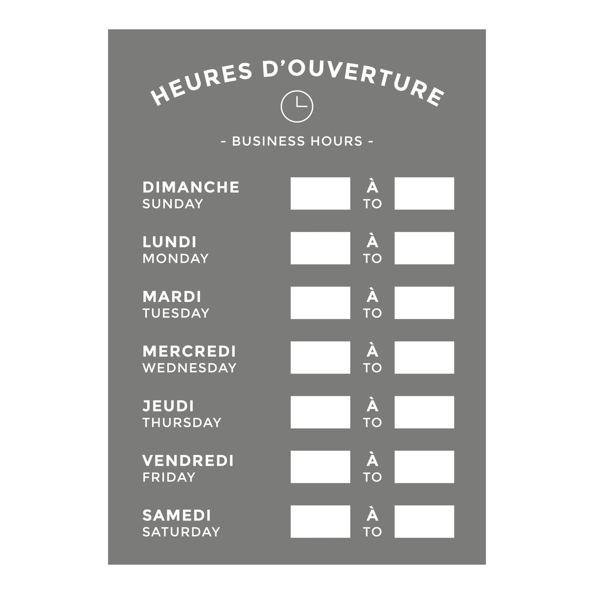 Affiche heures ouverture bilingue plastifiée