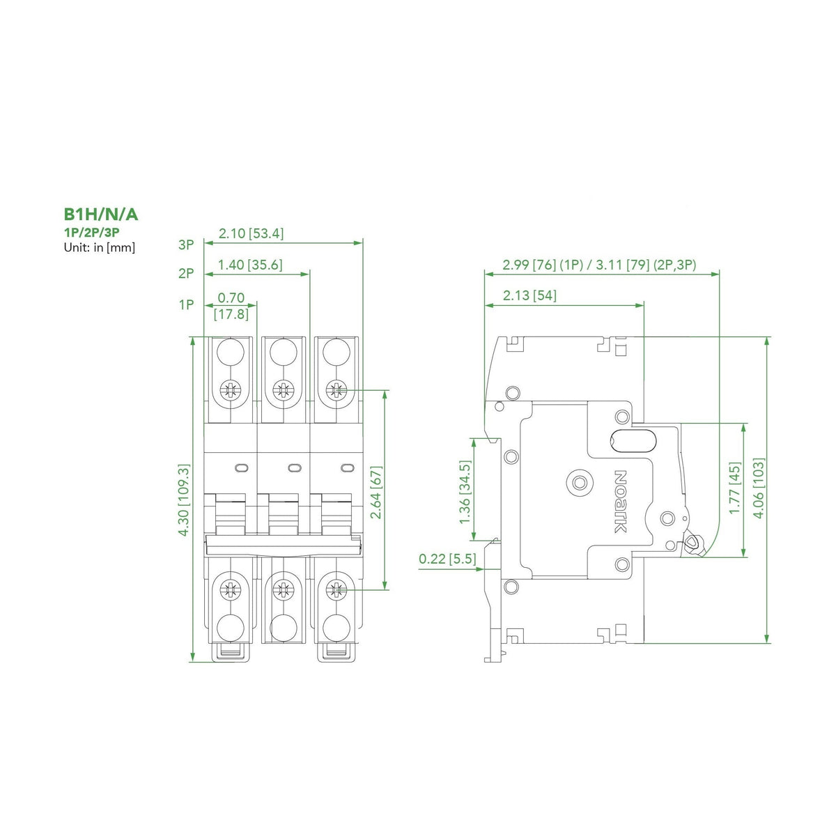 Miniature Circuit Breaker 35A, C Curve 240Vac 3P | B1N3C35
