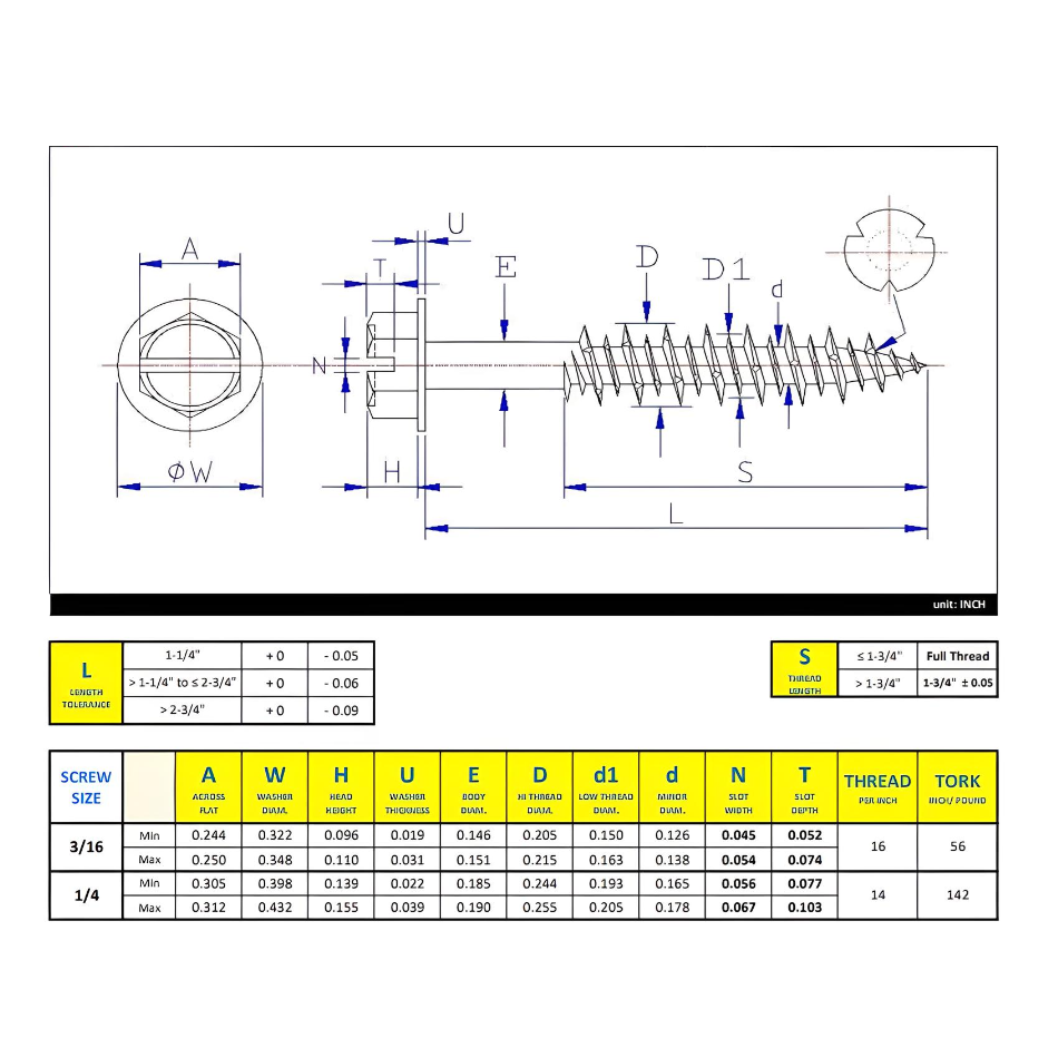 1/4" x 6" Concrete Screw Blue Coating Hex Washer Head