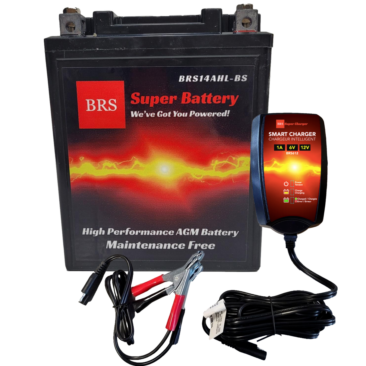High Performance BRS14AHL-BS 2 Year Warranty & Smart Charger / Maintainer Combo Bundle Kit 12v Sealed AGM PowerSports Battery