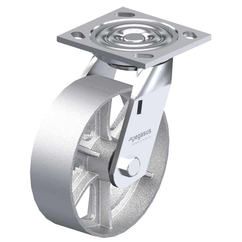 Cast Iron Silver Caster 8" x 2" Swivel 1250 lbs Roller Bearing P21 Series