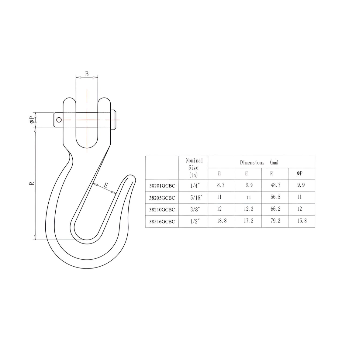 1/2" Clevis Grab Hook (12000 lbs) - Steel Gold Chromate