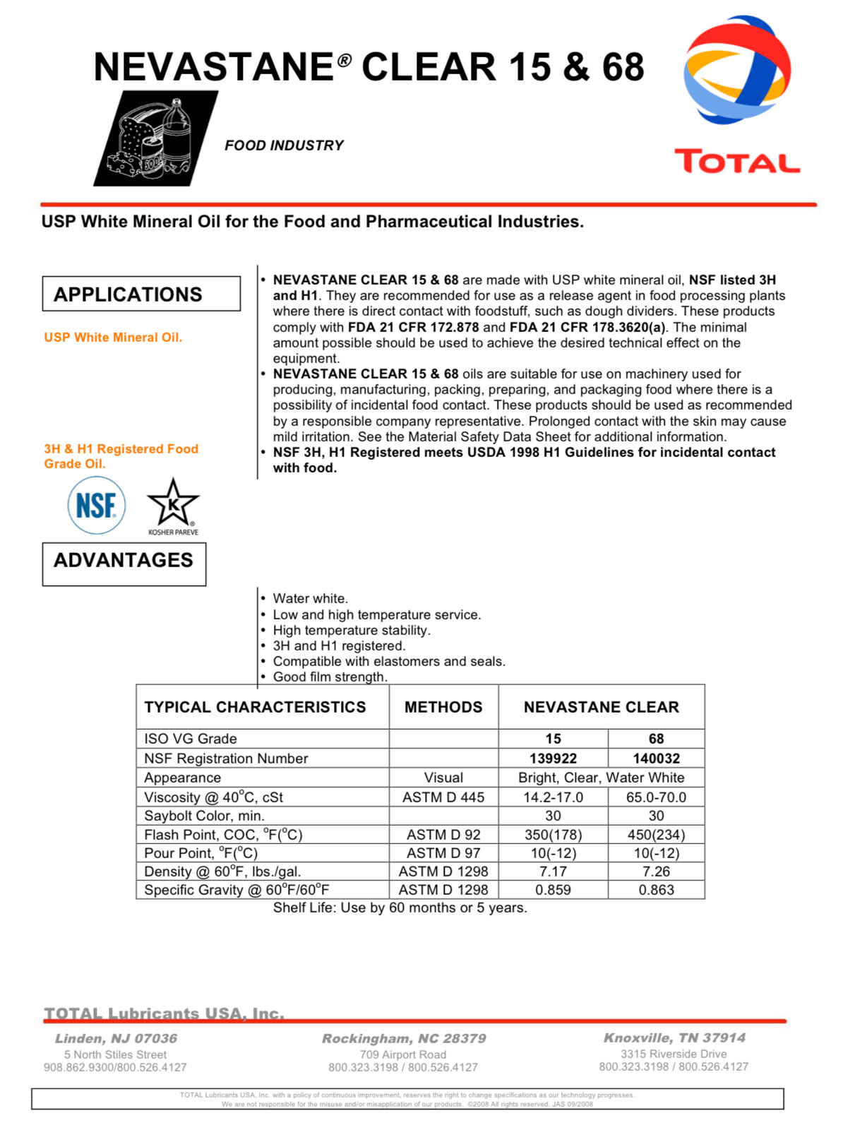 Total Energies, NEVASTANE CLEAR 15, White mineral oil USP, NSF H1, NSF H3, ISO VG 15, 55 Gal Drum