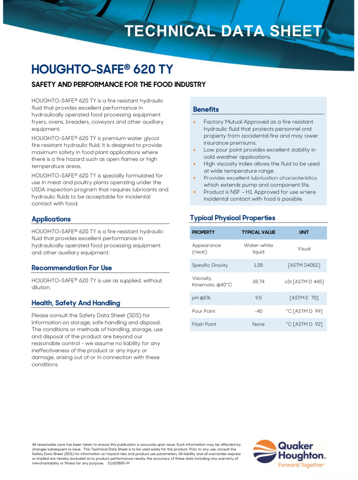 Houghto-Safe 620 TY – Fire-Resistant Hydraulic Fluid – NSF Certified for Food Industry