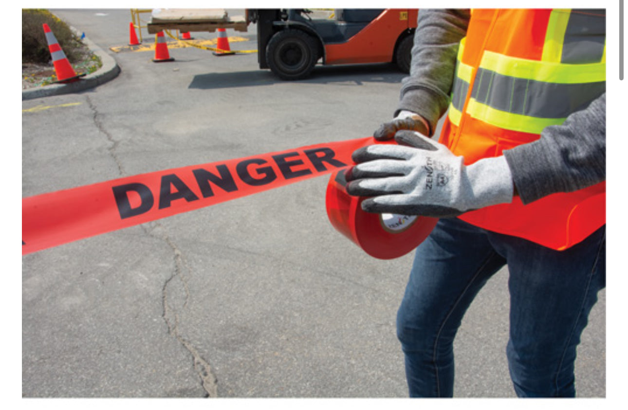 "Danger" Barricade Tape , Bilingual, 3" W x 1000' L, 1.5 mils, Black on Red