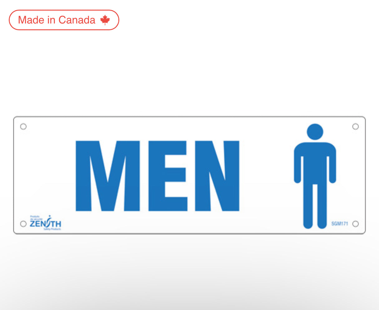 "Men" Sign , 4" x 12", Plastic, English with Pictogram