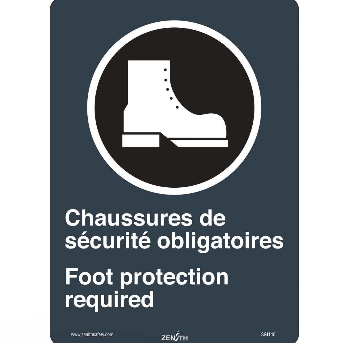 "Chaussures de Sécurité / Foot Protection" CSA Safety Sign 14" x 10", Vinyl, Bilingual with Pictogram