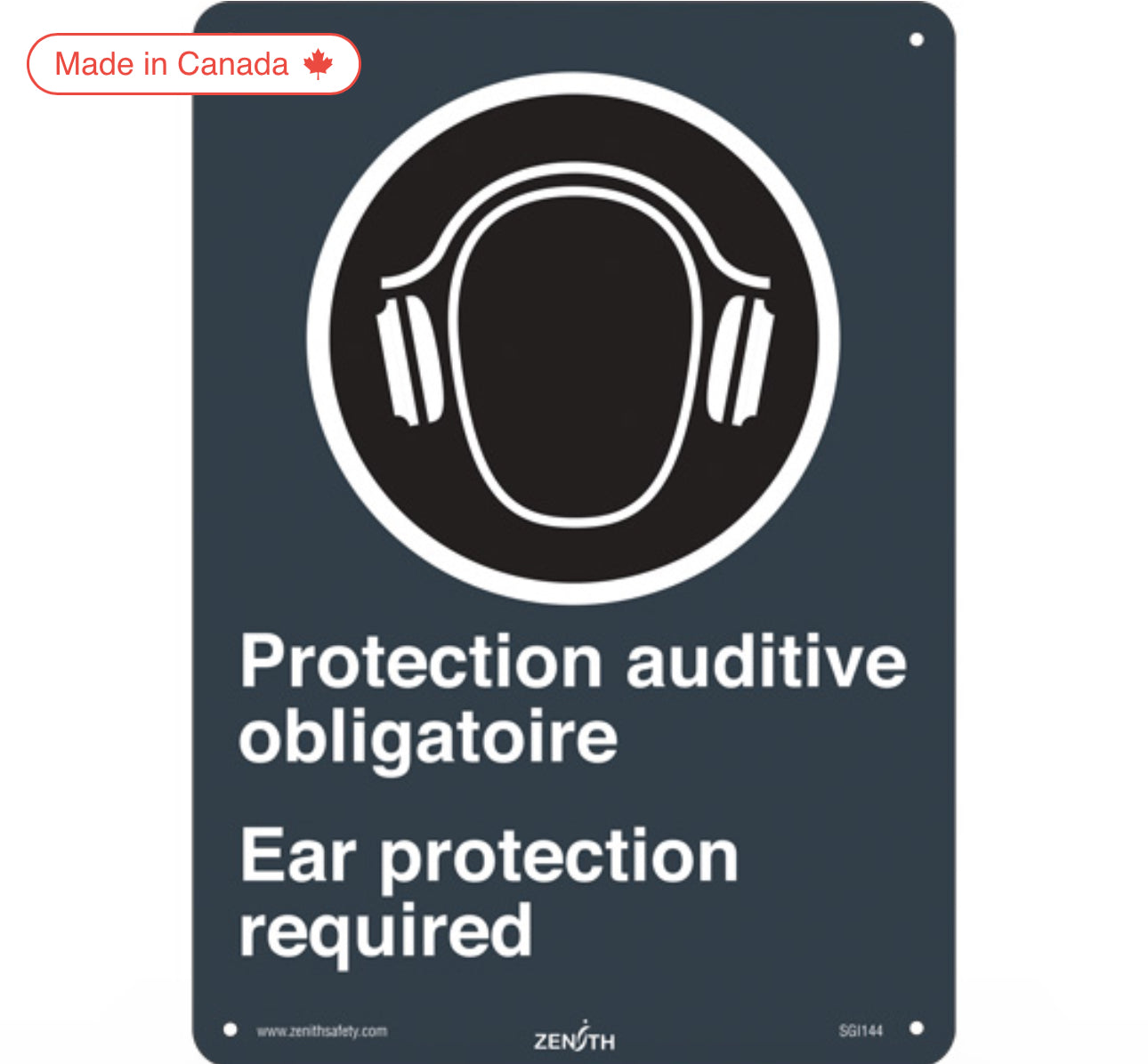 "Ear Protection / Protection Auditive" CSA Safety Sign , 14" x 10", Plastic, Bilingual with Pictogram