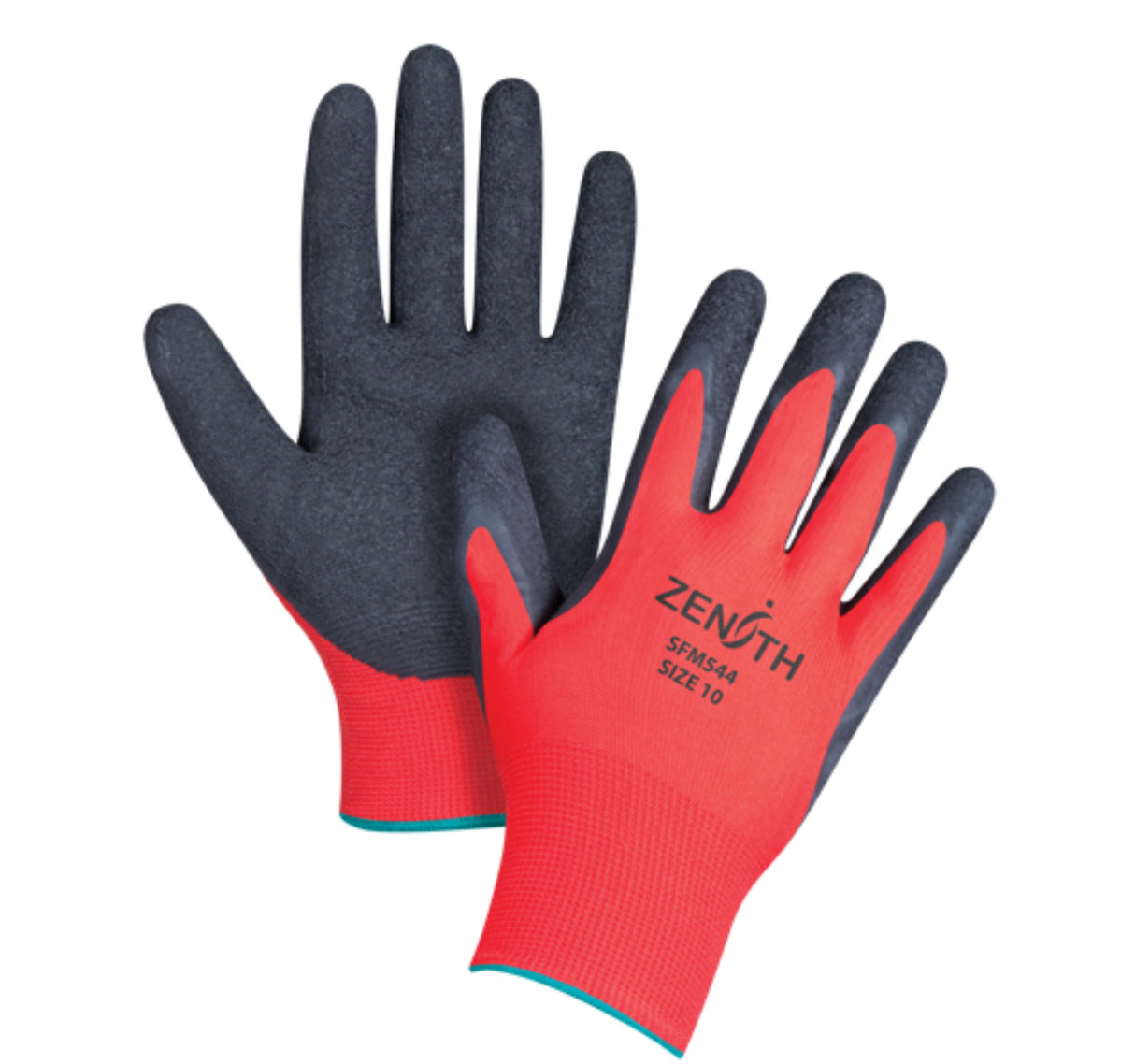 Black & Red Crinkle Grip Coated Gloves , Rubber Latex Coating, 13 Gauge, Polyester Shell, Sold Per Dozen