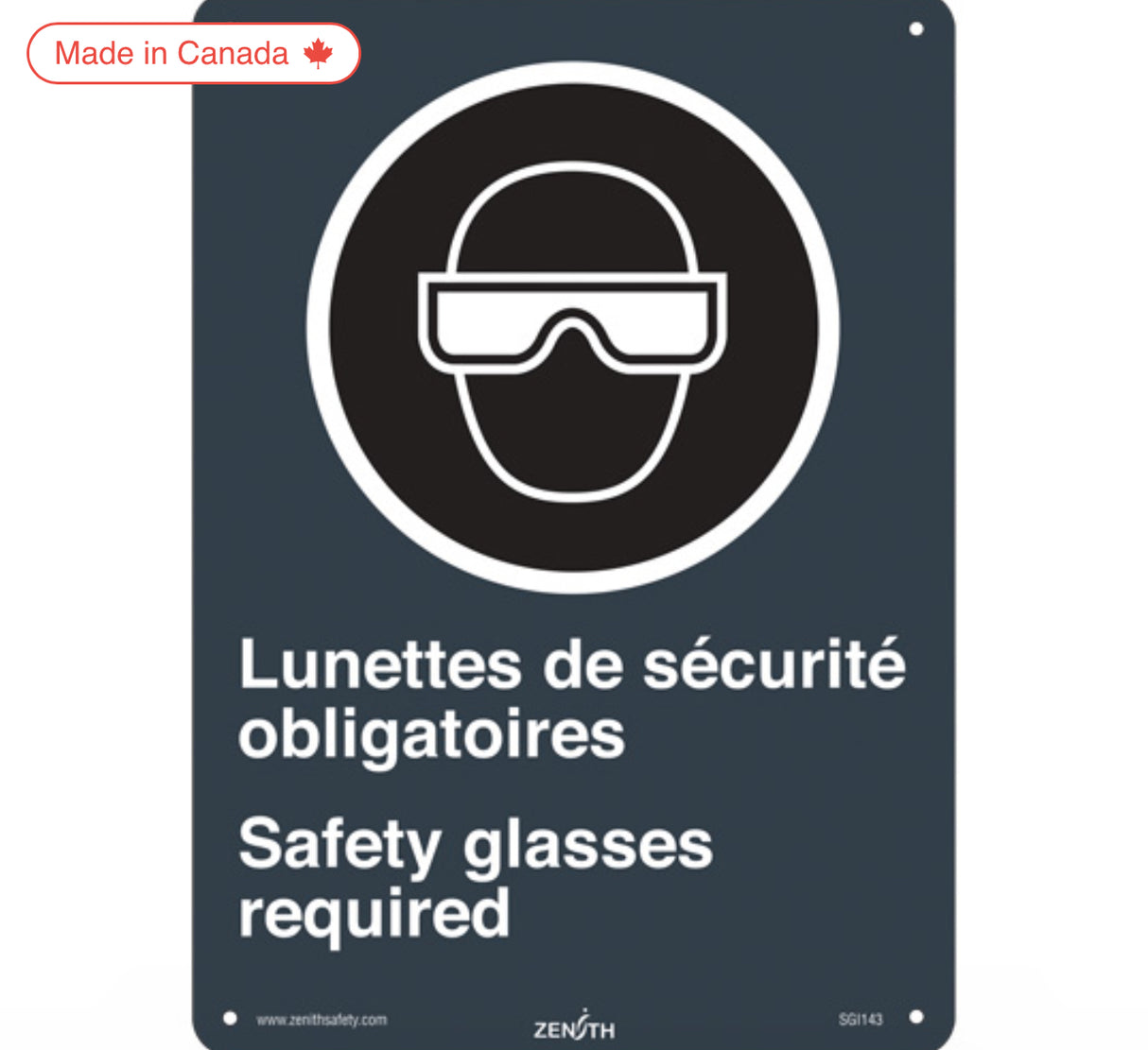 "Lunettes de Sécurité / Safety Glasses" CSA Safety Sign , 14" x 10", Plastic, Bilingual with Pictogram