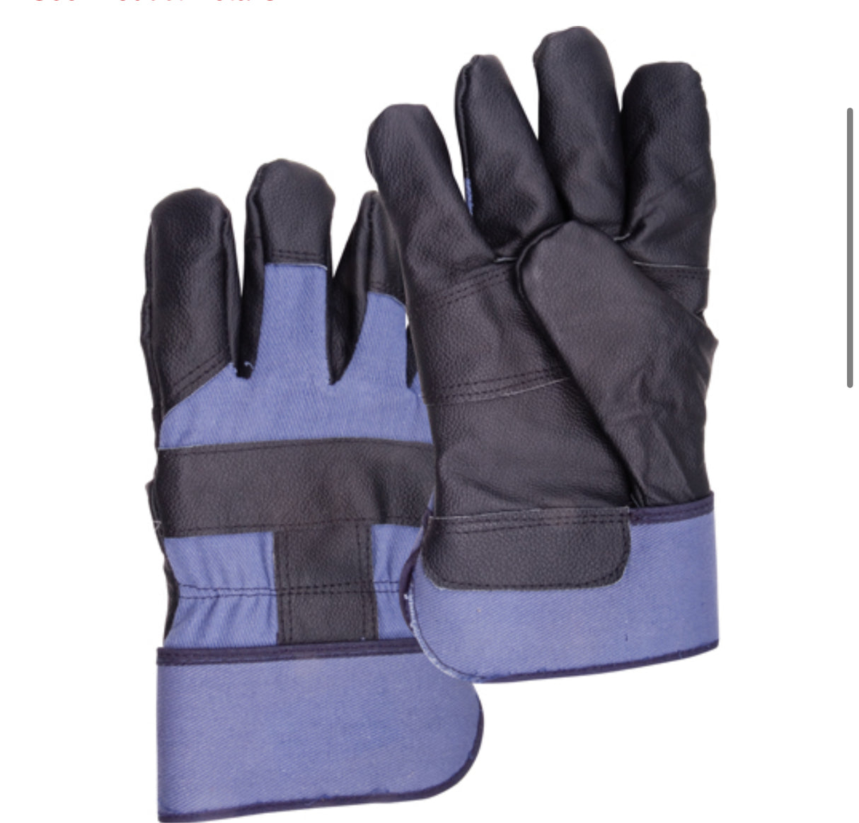 Blue Winter-Lined Work Gloves, Large, Grain Furniture Palm, Cotton Fleece Inner Lining