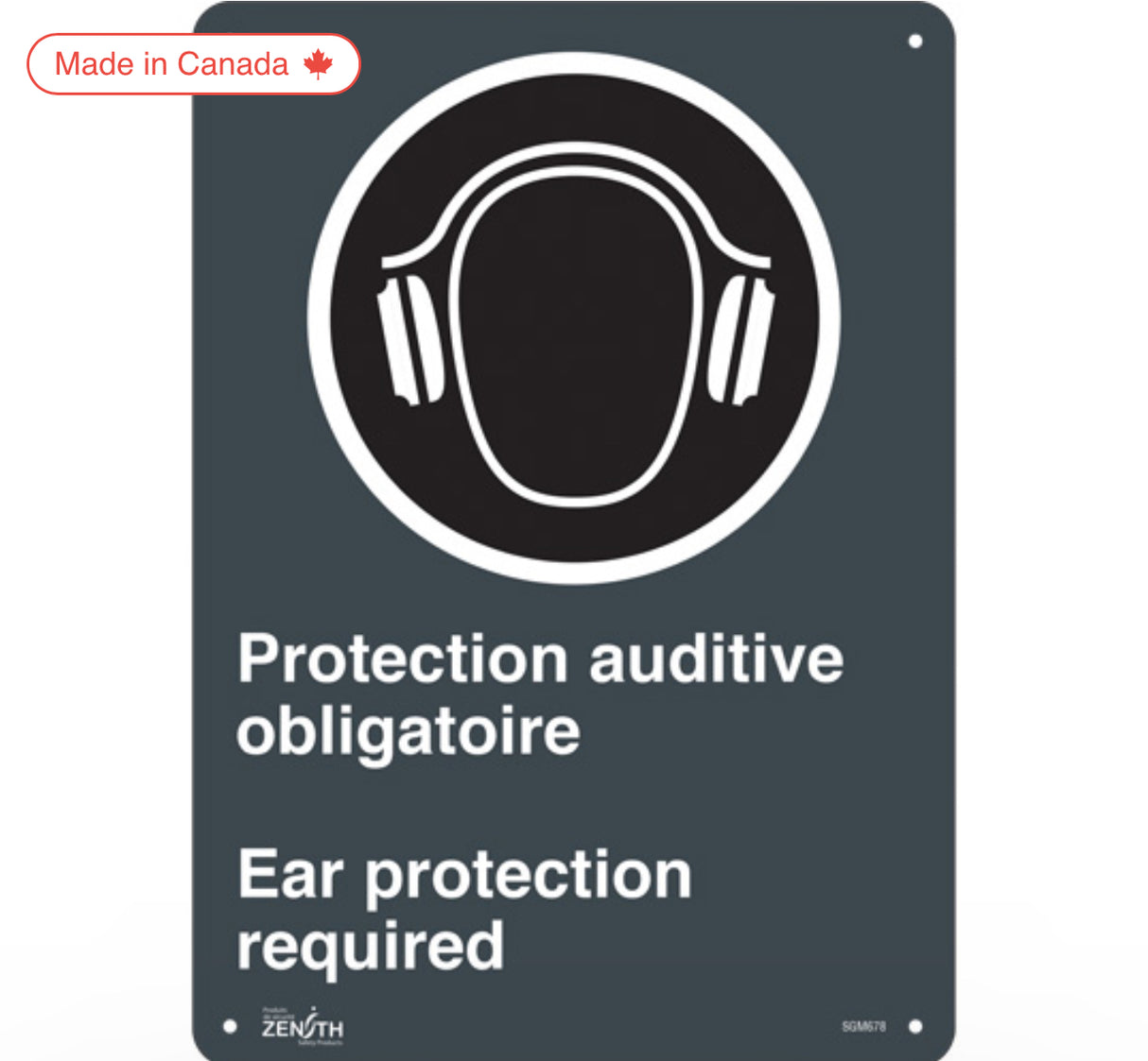 "Protection Auditive Obligatoire - Ear Protection Required" Sign , 14" x 10", Aluminum, Bilingual with Pictogram