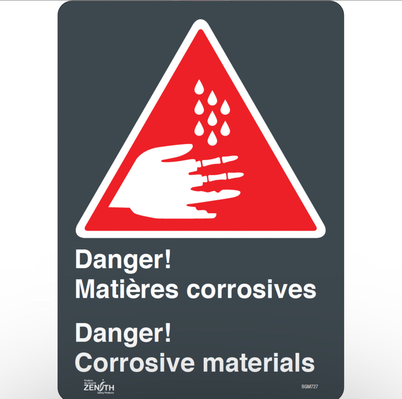"Corrosive Materials" Sign 14" x 10", Vinyl, Bilingual with Pictogram