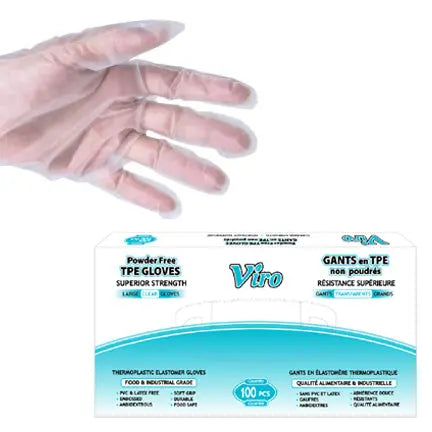 Gants en élastomère thermoplastique, non-poudrés