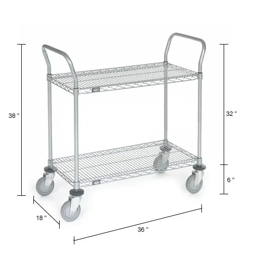 Nexel® Utility Cart w/2 Shelves & Poly Casters, 1200 lb. Capacity, 36"L x 18"W x 39"H