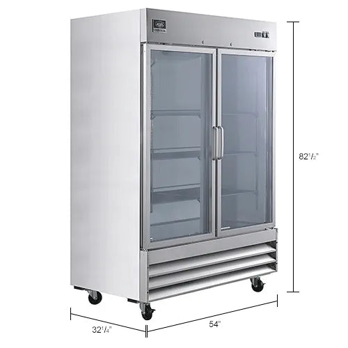 Nexel® Reach In Refrigerator, 2 Glass Doors, 47 Cu. Ft.