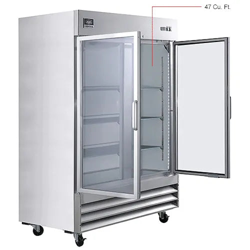 Nexel® Reach In Refrigerator, 2 Glass Doors, 47 Cu. Ft.
