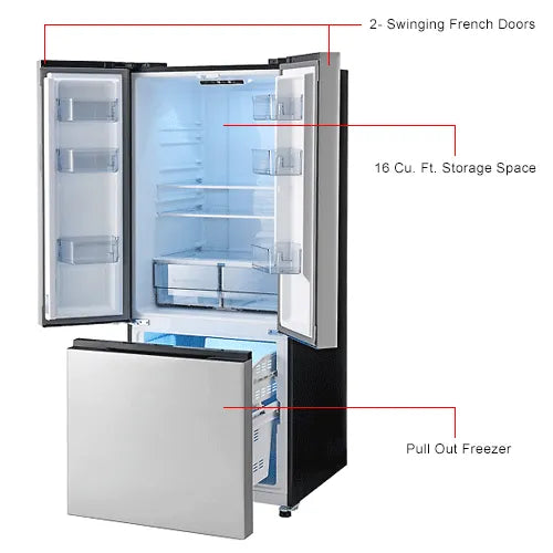 Nexel® Refrigerator & Freezer Combo, 16 Cu. Ft., French Doors, Stainless Steel