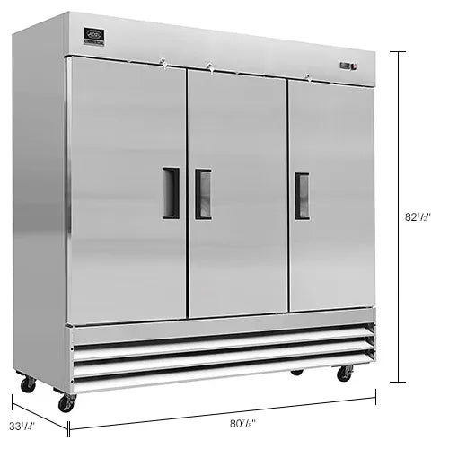 Nexel® Reach In Refrigerator, 3 Solid Doors, 72 Cu. Ft