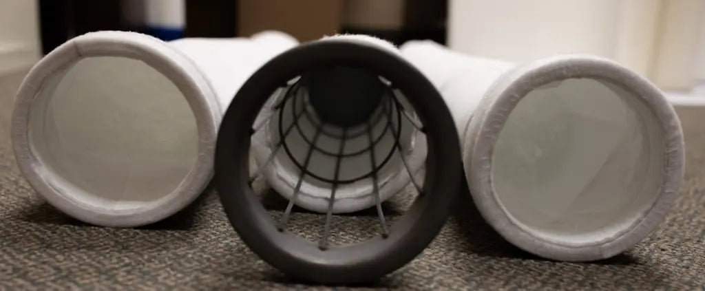 PA-0001027 - Filter Bag, 20.5” flat x 50.5" long, flat sewn closed bottom, heavy felt gasket with 2 - pull tabs in black ribbon, Anti-Static(Check stat felt singed Fabric)