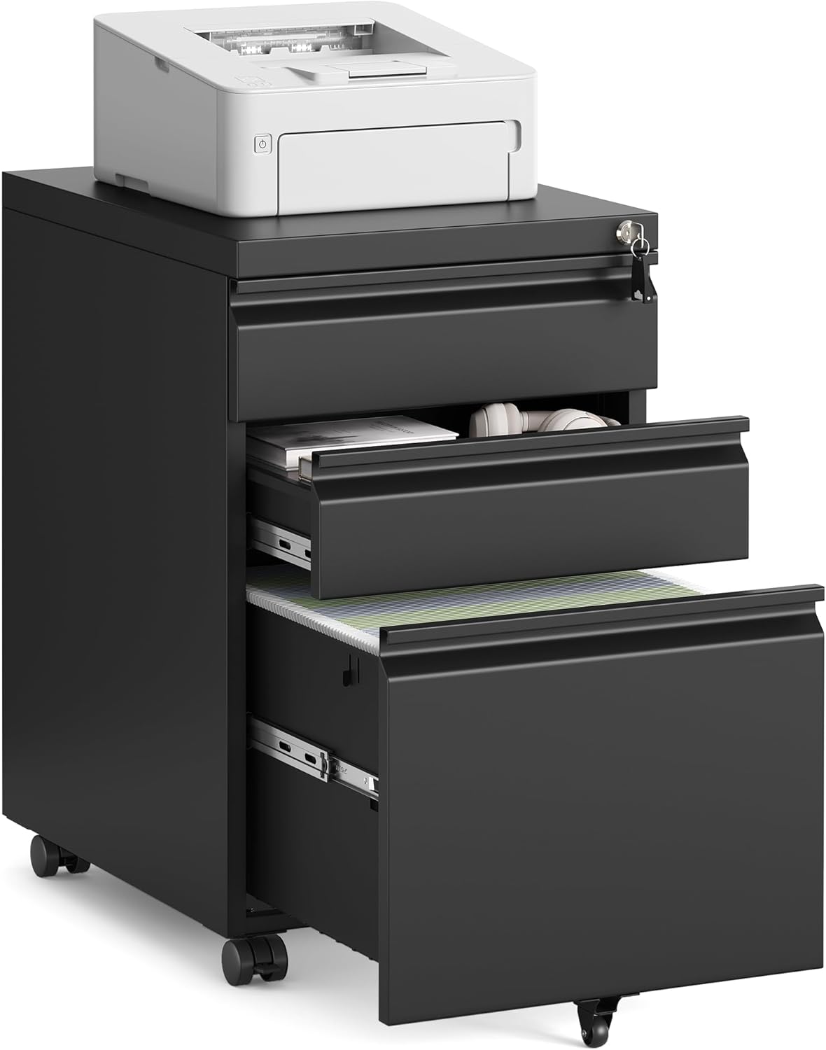 File Cabinet, 3 Drawers, 15.4''W x 19.7''D x 24.4''H, Black