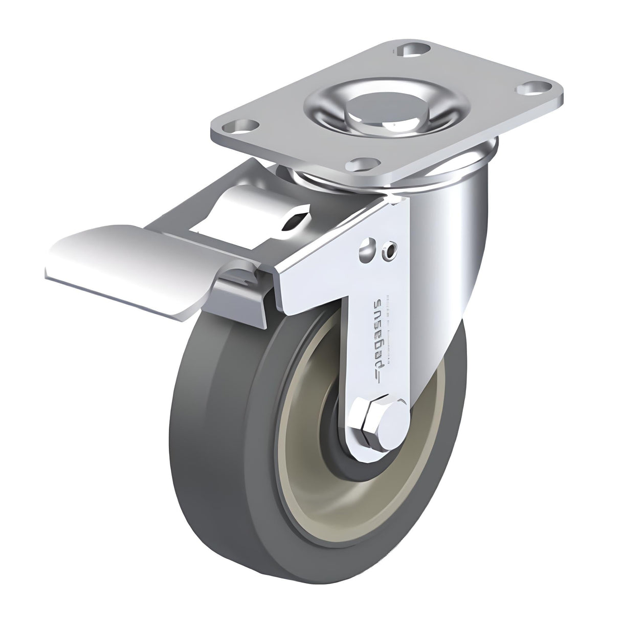 ElastiSoft Gray Caster 4" x 1-1/4" Swivel Total Lock Brake (TB) 300 lbs Annular Ball Bearing P12 Series